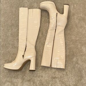 Circus NY Cream Croc-Embossed Heeled Boots